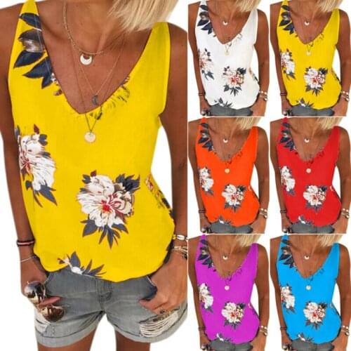 Women Floral V-Neck Tank Top Vest Summer Casual Holiday Blouse Cami