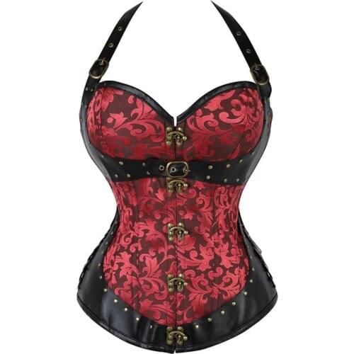 New Steampunk Corset Red Gothic Clothing Sexy PU Leather Corsets And Bustiers Slimming Sheath Belly Top Waist Cincher Corsage