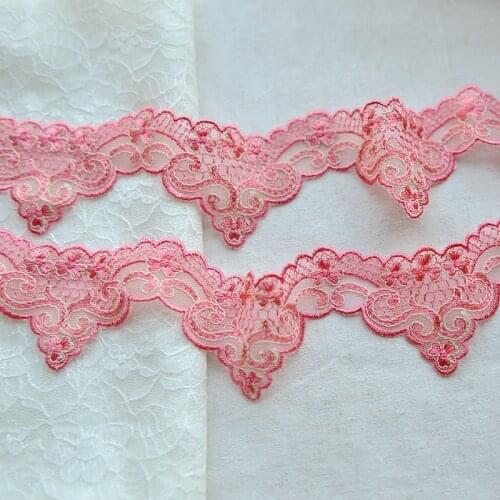 10yards/lot peach pink embroidery pruning lace mesh embroidery lace clothing skirt lace accessories lace 3cm wide SC365
