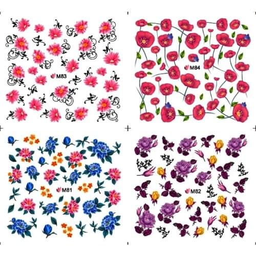 4 PACKS / LOT Nail Art Water Transfers Stickers Nail Decals Stickers FLOWER FULL PAGE M081-M084