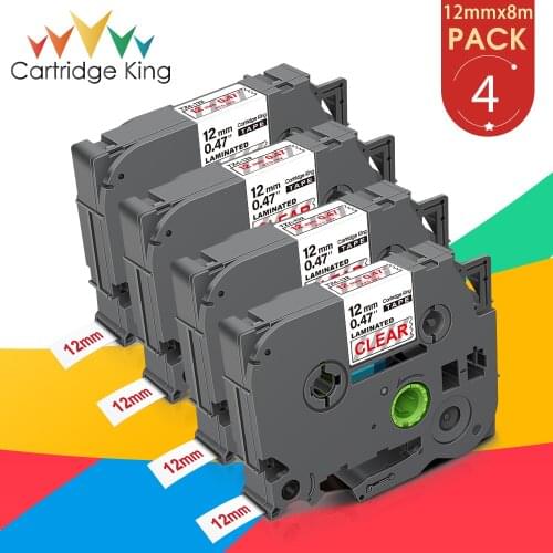 4pk 12mm for Brother TZ Label tz132 tz-132 tz 132 Red on Clear Label Tape Compatible for Brother PT-1000 PT-H110 Label Maker