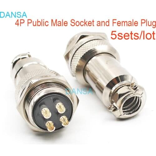 5pcs GX20 4 Pin 4P Aviation Plug M20 20mm Docking and Public Male Socket Female Plug Of Cable Metal Chassis Connector