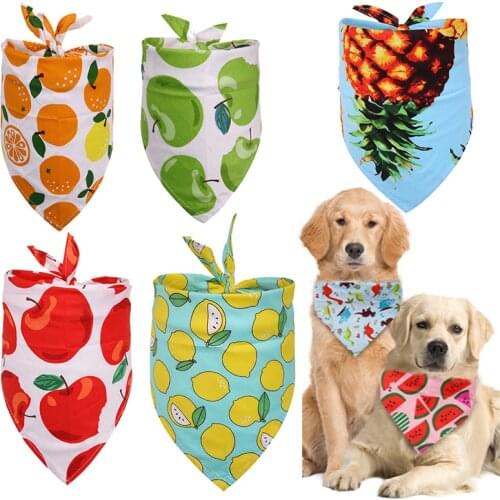 Dog Bandanas Customizable Puppy Cat Dog Bandana/Bibs Large Dog Scarf Cotton Fruit Dog Accessories for Summer Pet Supplies