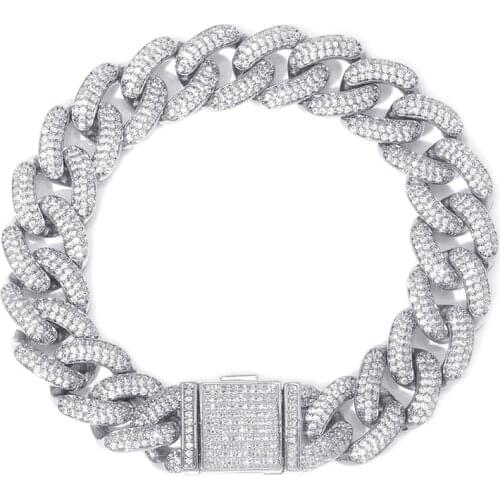14MM Hip Hop Miami Cuban Chain Iced Out Bracelet Rapper Jewelry Cubic Zirconia Gold Sliver GC0703