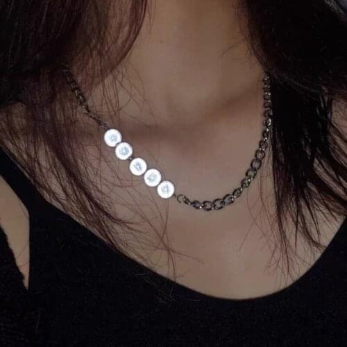 White Pearl Choker Unique Asymmetric Design with Alloy Chain and Cross Fluorescent Pearls Dainty Necklaces Great Gift