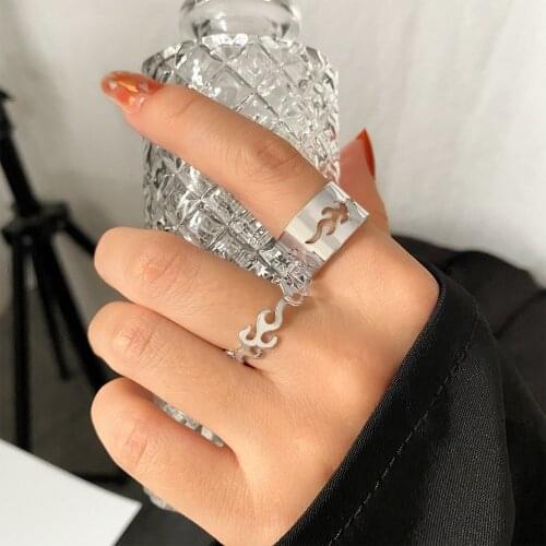 FAMSHIN 2pcs/set New Punk Flame Open Rings Set For Men Women Party Gold Silver Rings Hip Hop Ring Rock Goth Jewelry Wholesale