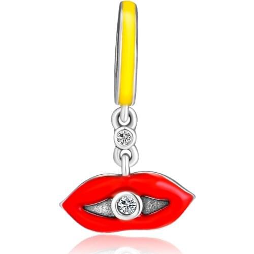Fandola CKK 925 Sterling Silver Glamour Kiss Mouth Dangle Charm Fits Pandora Bracelet Charms Necklace for Women Jewelry Making