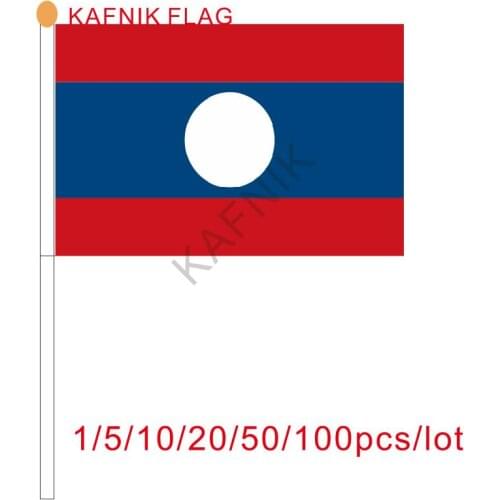KAFNIK ,10/20/50/100pcs Laos flag free shipping Hand waving Flag Laos National Flag 14*21 cm