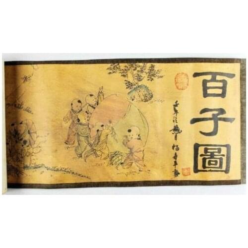 Chinese Ancient picture silk paper 100 Children Figure Scroll painting