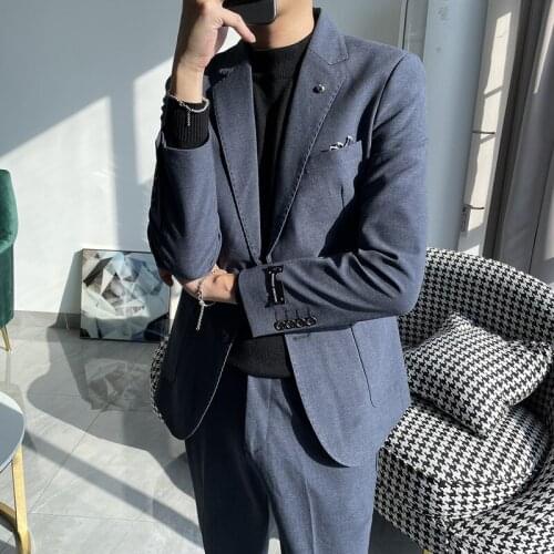 Classic Solid Color Mens Suit 2 Pieces Business Formal Casual Suits Office Work Party Prom Wedding Suits Party Stage Clothing