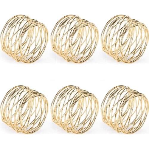 Metal Mesh Napkin Ring, Golden Napkin Ring, Suitable for Dinner Parties, Weddings, Birthdays, Family Gatherings,6 Pieces