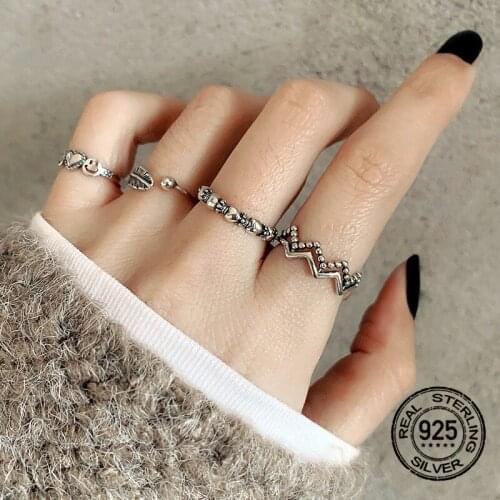 Three-layer Wave Geometric S925 Silver Rings For Women Opening Adjustable Korean Fashion New Trendy Student Jewelry Gift INEFFA