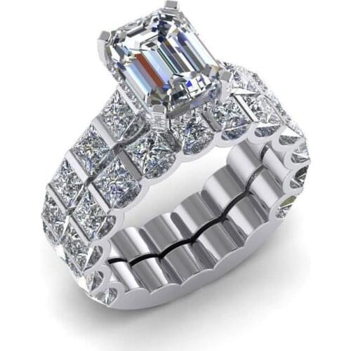 Exquisite Princess Cut CZ Wedding Ring Set White Blue Gems Crystal Bridal Set Engagement Ring Anniversary Jewelry Lovers Gifts