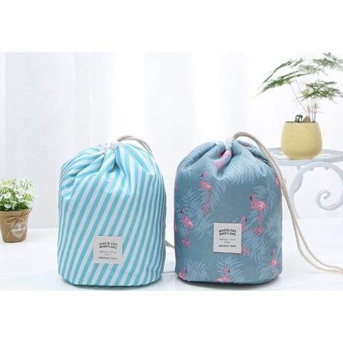 Cosmetic Bag Portable Multifunctional Drawstring Cylinder Makeup Pouch Female Storage Toiletries Cases Travel Make Up Organizer