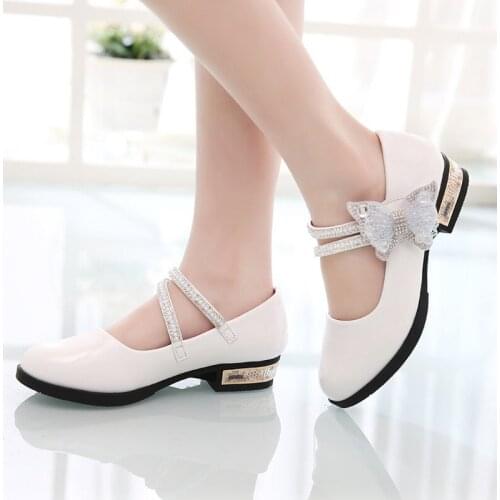 Girls High-Heeled Princess Leather Shoes Childrens Spring Soft Bottom Single Shoes Female Kids Wedding Shoes Dancing Shoes X191