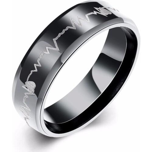 Creative personality Europe and the United States fashion selling electrocardiogram titanium steel men ring