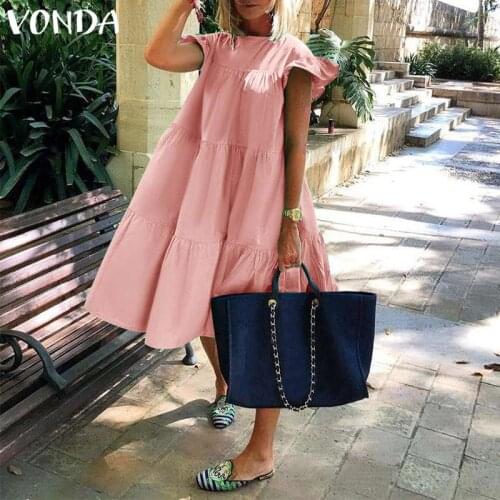 Summer Dress 2021 VONDA Women Summer Sundress Holiay Vintage Ruffled Party Dresses Casual Vestidos Femme Robe Robe
