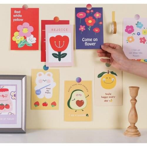 15pcs Kawaii Ins Wall Cards Cute Bunny Bear Decoration Cards Wall Bedroom Postcard Wall Stickers Nordic Style Decoration Cards
