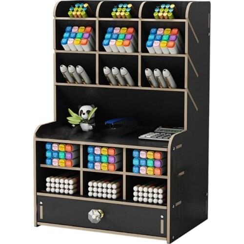 Multi-function Marker Pen Pencils Storage Holder Sundries Organizer Office School Wooden Stand Stationery Container Case