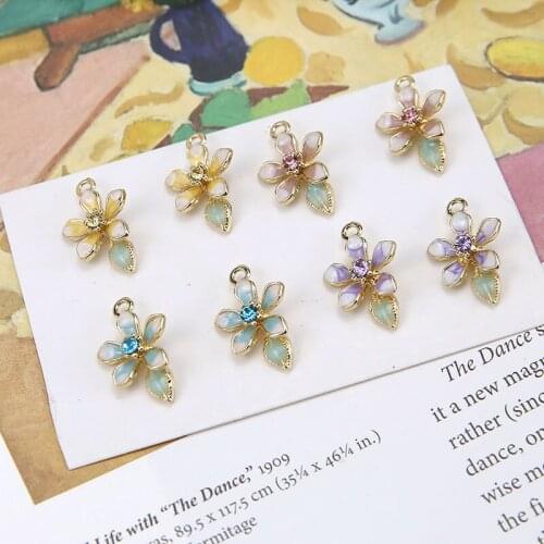 Fashion 30pcs/lot zircon decoration flowers shape alloy charms diy jewelry earrings/necklace/key pendants accessory