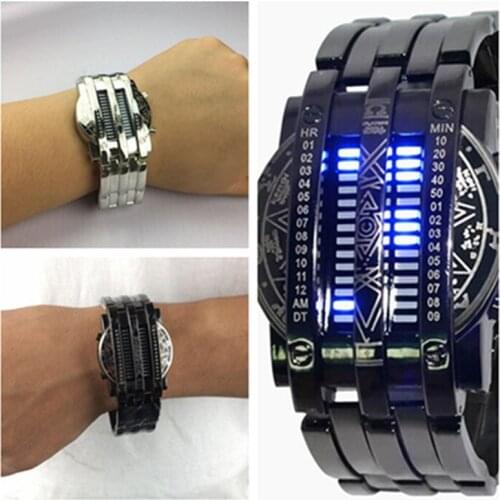 Fashion Binary Led Watch Men Big Watches Black Stainless Steel Multifunctional Electronic Watch Men Military Sports Watches 2020