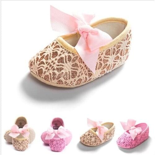 Fashion Bowknot Baby Shoes Anti-Slip Infants Lace First Walkers Toddler Soft Soled Girls Crib Shoes