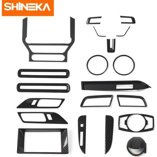 SHINEKA Interior Mouldings For Ford Mustang Carbon Fiber Grain Car Interior Decoration Cover Kit Stickers For Ford Mustang 2015
