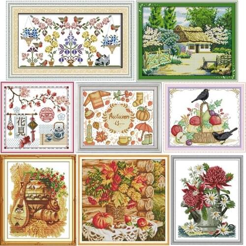 Autumn Scene Series 11CT14CT Handmade Counted Cross Stitch Kit Printed Pattern Craft DMC Fabric Sewing Needlework Embroidery Set