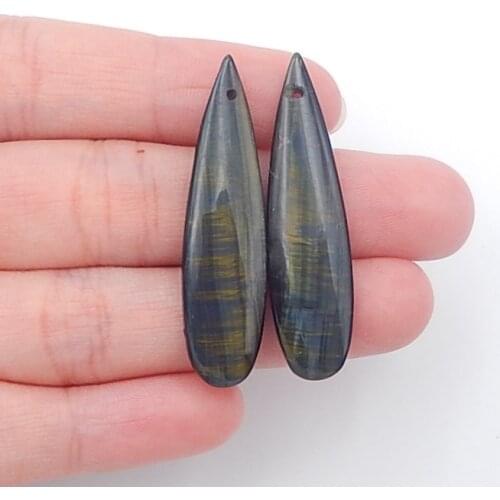 Natural Blue Tiger Eye Earrings Bead,Fashion Teardrop Earring Jewelry 39x10x4mm,5.2g