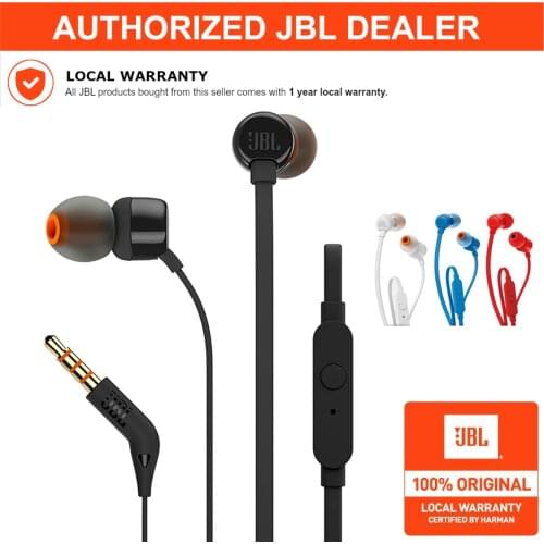 JBL TUNE 110 3.5mm Wired Earphones T110 Stereo Music Deep Bass Earbuds Sports Headset In-line Control Handsfree with Microphon