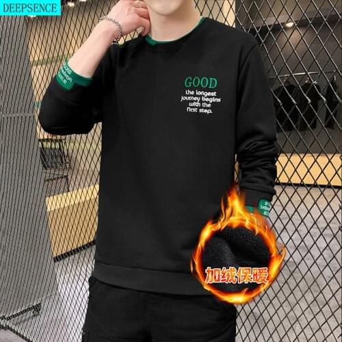 2021 Autumn and Winter New Cotton Mens Long-Sleeved Shirt Round Neck Mens Long-Sleeved Warm T-Shirt Shirt Tops for Men