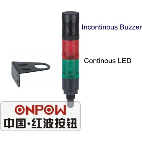 ONPOW 40mm AC/DC 24V Red Green Continous LED with Incontinous buzzer Tower Signal Light (HBJD-40DW/2/RG/24V/C)