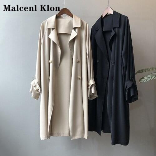 2021 autumn new windbreaker women long style Korean temperament loose solid color over-the-knee coat