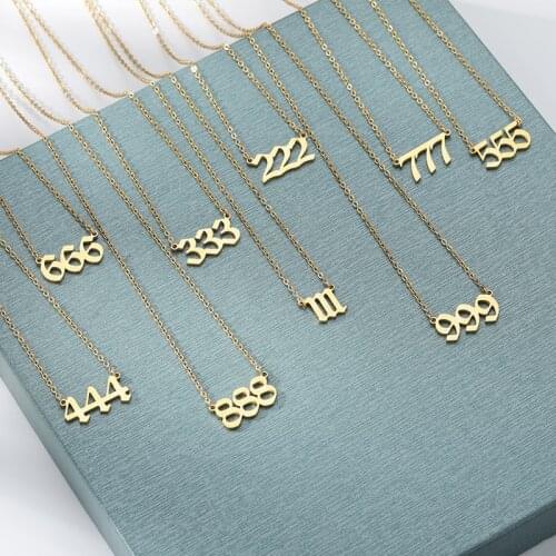 111 222 333 444 555 666 777 888 999 Necklaces For Women Men Rose Gold Silver Color Stainless Steel Chain Angel Number Necklace