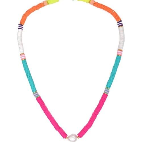 Boho handmade natural pearl necklace colorful silicone fashion long accessories for women ethnic style jewelry necklace wholesal