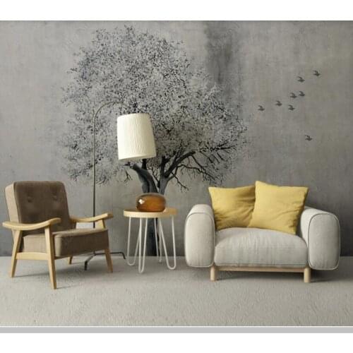 Papel de parede a big tree with flying birds abstract retro wallpaper mural,living room tv wall bedroom wall papers home decor