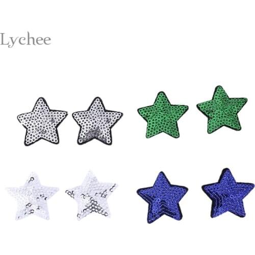 Lychee Life 10pcs Sequins Star Patches Iron On Sequin Patches For Clothing DIY Craft Star Appliques Sewing Accessories
