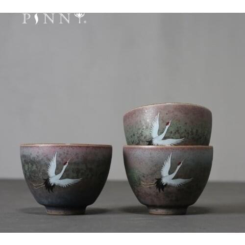 PINNY 90ML Ceramic Crane Master Cup Household Retro Kung Fu Teacups Traditional Chinese Heat Resistant Tea Bowl