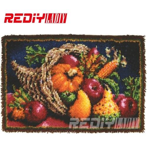 REDIY LADIY Latch Hook Rug Crocheting Cushion Wall Tapestry Pre-Printed Canvas 3D Yarn Embroidery Still Life Carpet Rug 110x75cm
