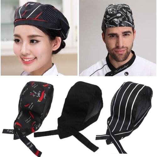 Men Women Adult Adjustable Chef Hat Mesh Kitchen Cooking Hat Restaurant Chef Skull Cap Hairproof Headband