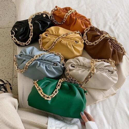 Luxury Design Handbags Women Shoulder Bag 2021 New Fashion Gold Chain Tote Pleated PU Leather Cloud Pouch Clutch Female Purses