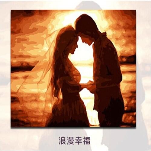 Hand painted acrylic oil paintings wall pictures for living room Coloring by numbers cuadros decoracion Romantic Happiness H513