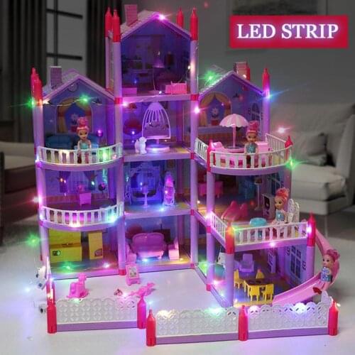 Large Size Assembled Diy Cottage Lighting Villa Model Montessori 3d Puzzle Doll House Set Family Castle Villa Children Toys Gift