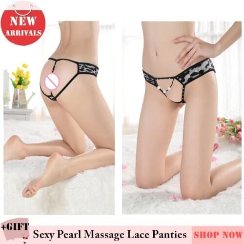 Sexy Bikini Pearl Panties Private G-String Thong Panties Open Back Erotic Elasticity Panties For Women Bikini Jewelry Underwear