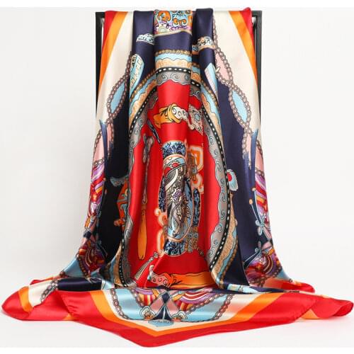 90*90cm Silk Satin Square Scarf Hajib Female Headband Bandana Muslim Shawls And Wrap Handkerchief Ladies HeadwearTurban Foulard