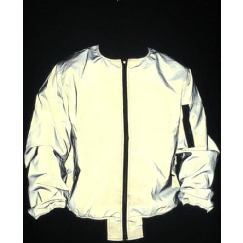 Men full reflective jacket night reflect light hip hop bomber jacket women zipper flight jackets and coats casual windbreaker