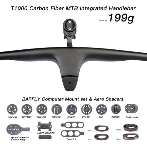 T1000 Carbon fiber integrated MTB Bicycle Handlebar Riser -12 degree Unit 740 mm Titanium screw use mtb XC cross country