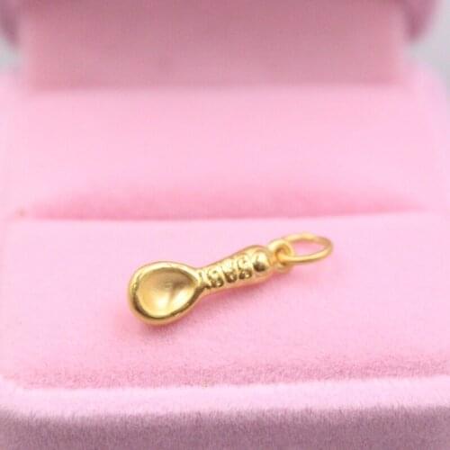 Fine Pure 999 24K Yellow Gold 3D Spoon Pendant Men Women Lucky Gift 0.7-1g / 20*6mm