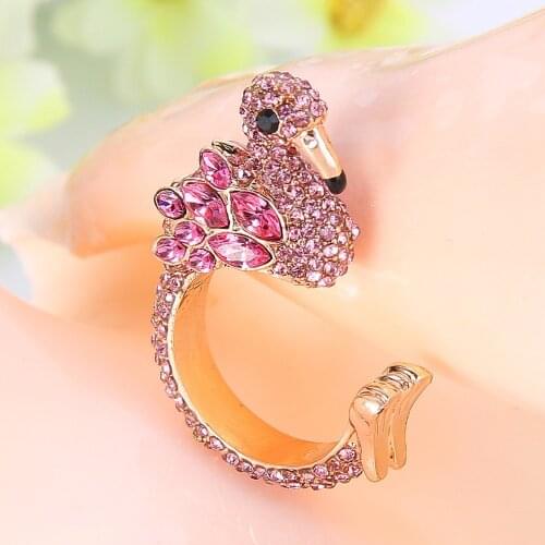 Tuliper Flamingo Animal Ring Women Party Anillos Femme Mujer Crystal Open Retro Jewelry Pink Gold Accessories Gifts 5/6/7/8/9