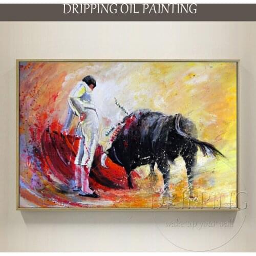 Professional Artist Hand-painted High Quality Abstract Bullfight Oil Painting on Canvas Modern Spain Bullfight Oil Painting